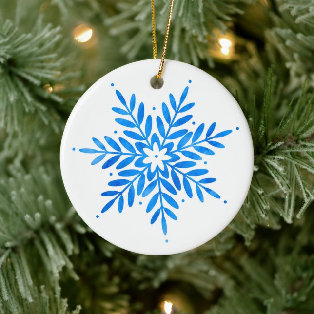 Blaue Schneeflocke Keramik Ornament (Baum)
