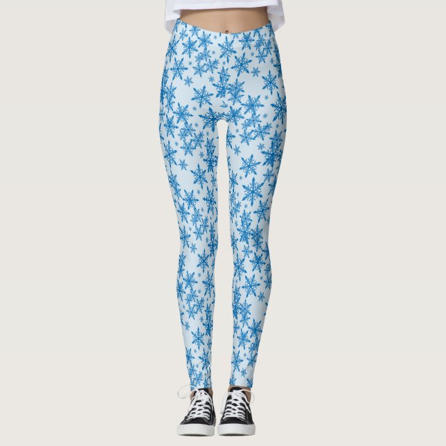 Blaue Schneeflocke Leggings (Vorderseite)