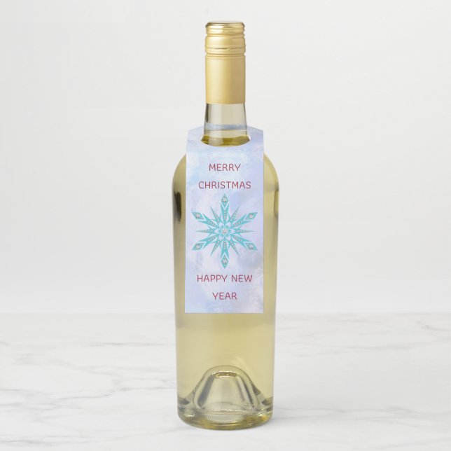 Blaue Schneeflocke mit Diamanten Flaschenanhänger (Auf Flasche)