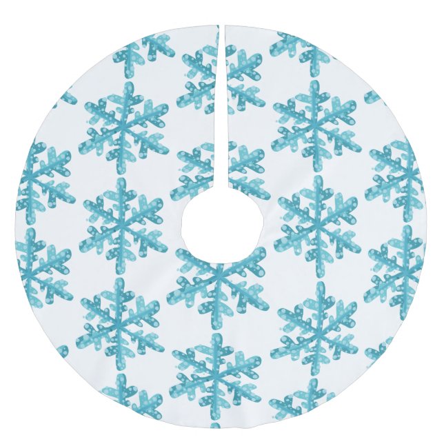 Blaue Schneeflocke Muster Moderne Weihnachten Polyester Weihnachtsbaumdecke (Vorderseite)