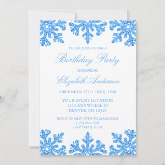 Blaue Schneeflocke Winter Geburtstagsparty Einladung