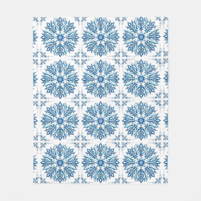 Blaue Schneeflocke Winter Gemütliche Heimdeko-Deck Fleecedecke (Vorderseite)