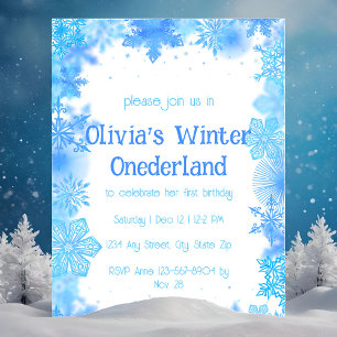 Blaue Schneeflocke Winter Onederland Party Einladung