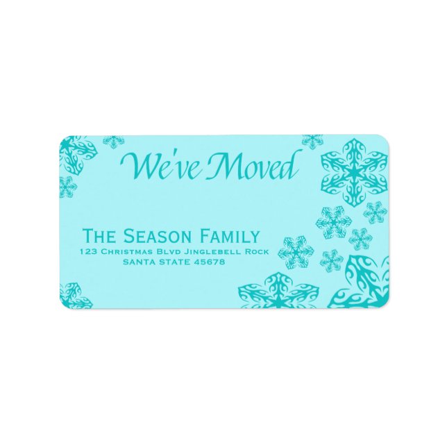 Blaue Schneeflocke "Wir sind umgezogen" Weihnachts Adressaufkleber (Vorne)
