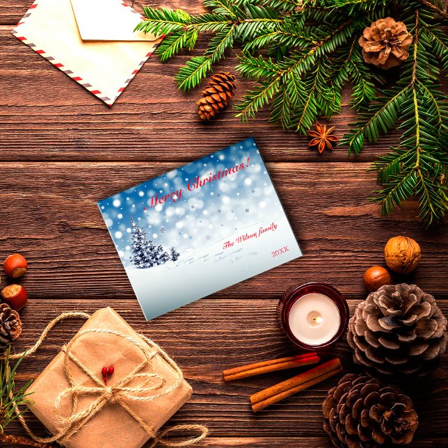 Blaue Schneeflocke wünscht minimalistisch roten Bu Postkarte (Von Creator hochgeladen)