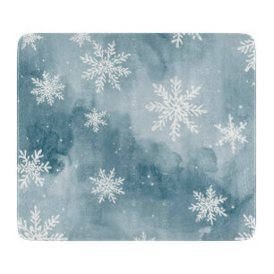 Blaue Schneeflocken Aquarell Winter Schneidebrett