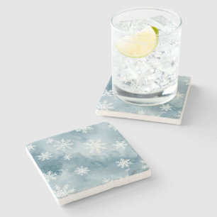 Blaue Schneeflocken Aquarell Winter Steinuntersetzer