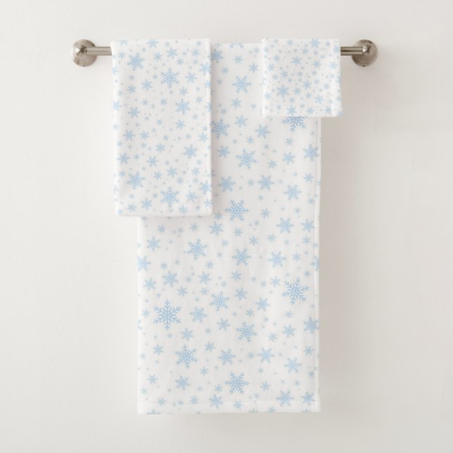 Blaue Schneeflocken auf Weiß Badhandtuch Set (Insitu)