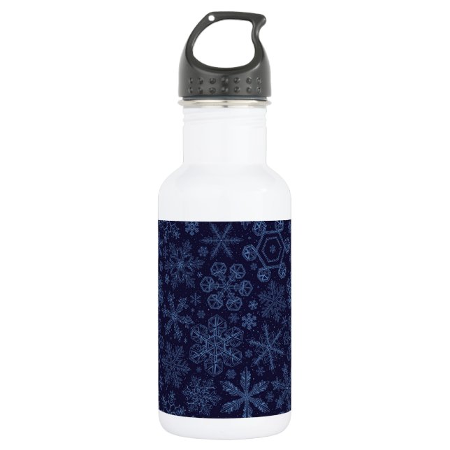Blaue Schneeflocken Edelstahlflasche (Vorderseite)