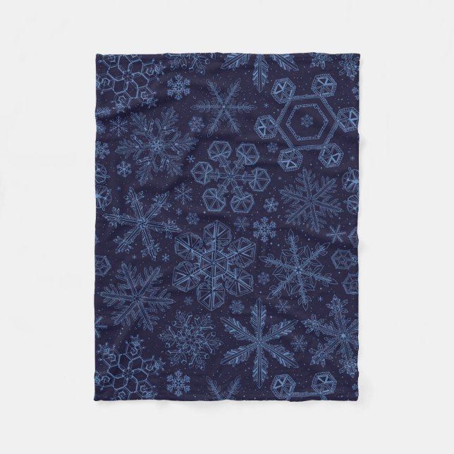 Blaue Schneeflocken Fleecedecke (Vorderseite)