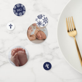 Blaue Schneeflocken Foto Wintertaufe Konfetti