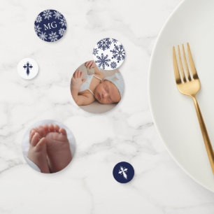 Blaue Schneeflocken Foto Wintertaufe Konfetti