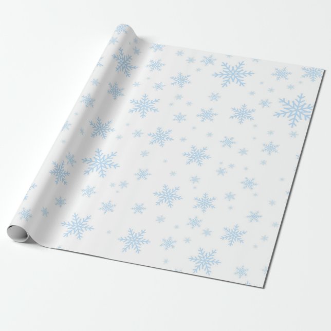 Blaue Schneeflocken in Weiß Geschenkpapier (Ungerollt)