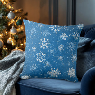 Blaue Schneeflocken Klassisches Winterweiß Schnee Kissen