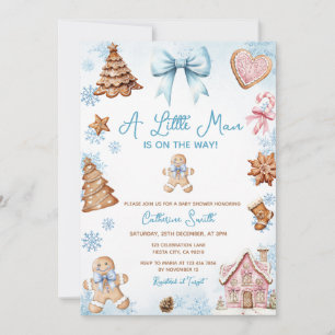 Blaue Schneeflocken Lebkuchen Weihnachten Baby Sho Einladung
