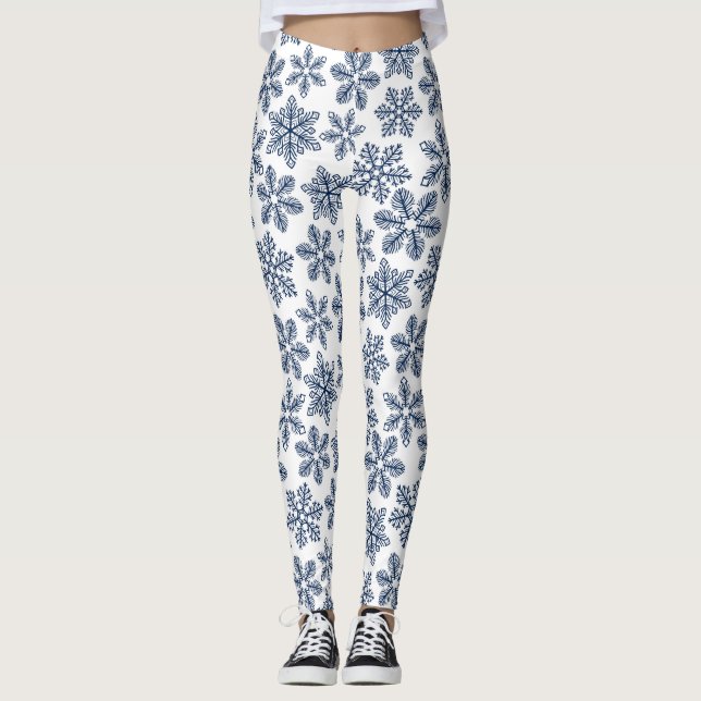 Blaue Schneeflocken Leggings (Vorderseite)