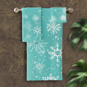 Blaue Schneeflocken Muster sanfter Winterfrost Badhandtuch Set
