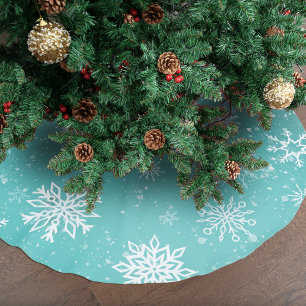 Blaue Schneeflocken Muster sanfter Winterfrost Polyester Weihnachtsbaumdecke
