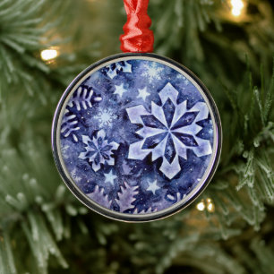Blaue Schneeflocken Ornament Aus Metall