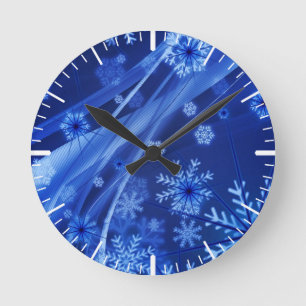 Blaue Schneeflocken Runde Wanduhr