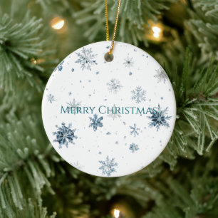 Blaue Schneeflocken Schlittschuhe Weihnachten Keramik Ornament
