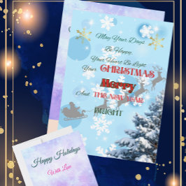 Blaue Schneeflocken, Silhouetten von Renntieren, W Feiertagskarte