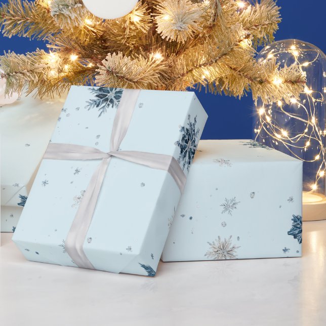 Blaue Schneeflocken Weihnachten  Geschenkpapier (Feiertage)