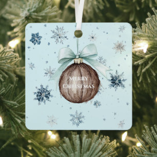 Blaue Schneeflocken Weihnachts-Kokosnuss-Schleife Ornament Aus Metall