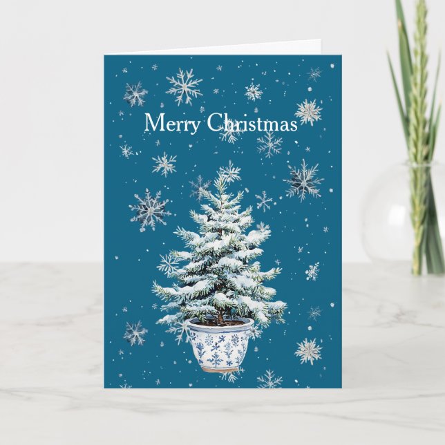 Blaue Schneeflocken-Weihnachtsbaum Karte (Vorderseite)