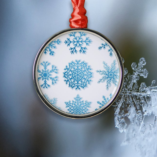 Blaue Schneeflocken Weiße Weihnachten Ornament Aus Metall (Von Creator hochgeladen)