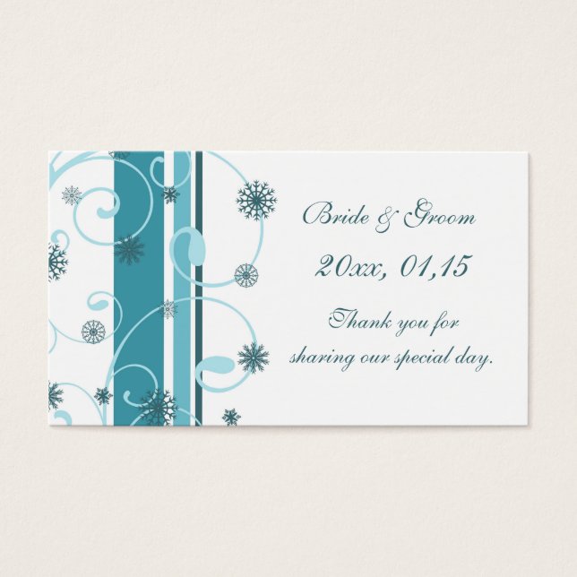 Blaue Schneeflocken Winter Wedding Gefälligkeitsta (Vorderseite)