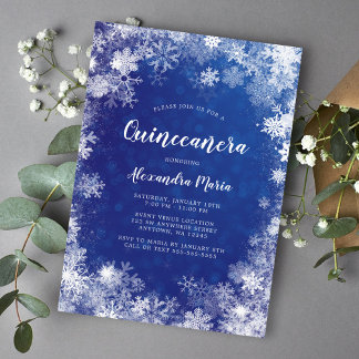 Blaue Schneeflocken Winter Wonderland Quinceanera Einladung