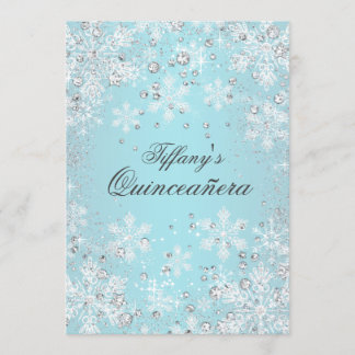 Blaue Schneeglanz-Winter-Wunderland-Quinceanera Einladung