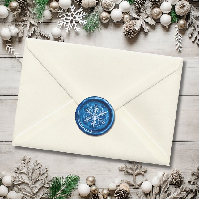 Blaue Schneeglöckchen-Weihnachtswachs-Imitat Runder Aufkleber (Blue Snowflake Christmas Faux Wax Classic Round Sticker)