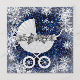 Blaue Schneeglöckchen Winter Wonderland Babyparty Einladung