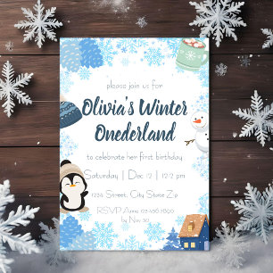 Blaue Schneeglöckchen Winter Wonderland Geburtstag Einladung
