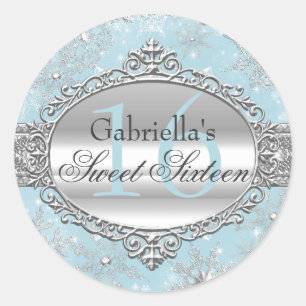 Blaue Schneeglöckchen Winter Wonderland Sweet 16 A Runder Aufkleber