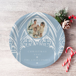 Blaue Schneegotik Winter Fantasy Foto Weihnachten Pappteller
