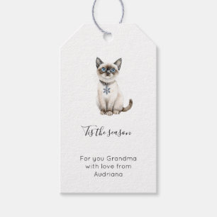 Blaue Schneekristall-Katze Weihnachten Geschenkanhänger
