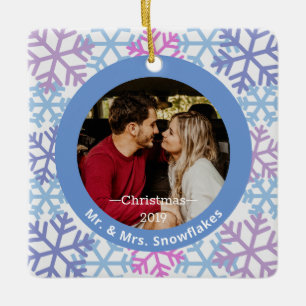 Blaue Schneekristalle Foto Weihnachtsdekoration Keramikornament