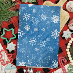 Blaue Schneekristalle Klassisches Winterweiß Geschirrtuch