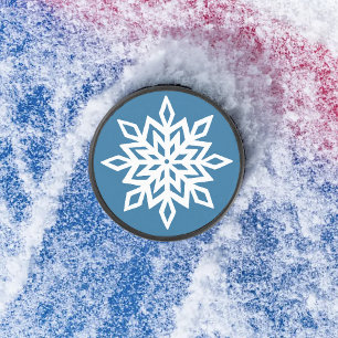 Blaue Schneekristalle Klassisches Winterweiß Schne Eishockey Puck