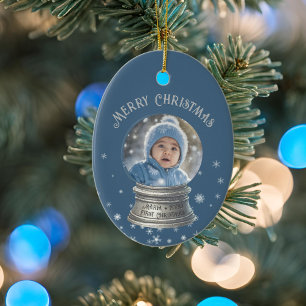 Blaue Schneekugel-Schneeflocken-Foto Keramik Ornament