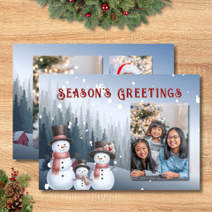 Blaue Schneemann-Familien-Winter-Foto Feiertagskarte