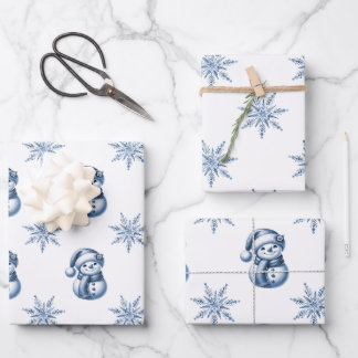 Blaue Schneemänner Weihnachten Geschenkpapier Set