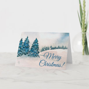 Blaue Schneeszene Weihnachtskarte Grüße  Dankeskarte