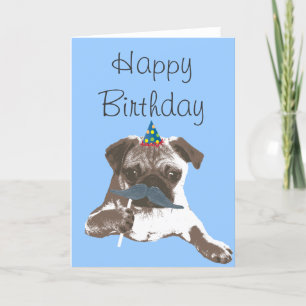 Blaue-Schnurrbart-Pug-Happy-Birthday-Karte Karte