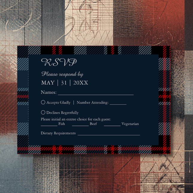 Blaue Schottenhochzeit RSVP Karte (Von Creator hochgeladen)