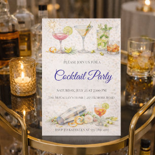 Blaue Schrift Cocktail Nacht Einladung
