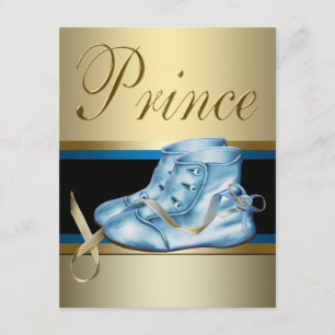 Blaue Schuhe Schwarz Gold Kronprinz Baby Shower Einladung